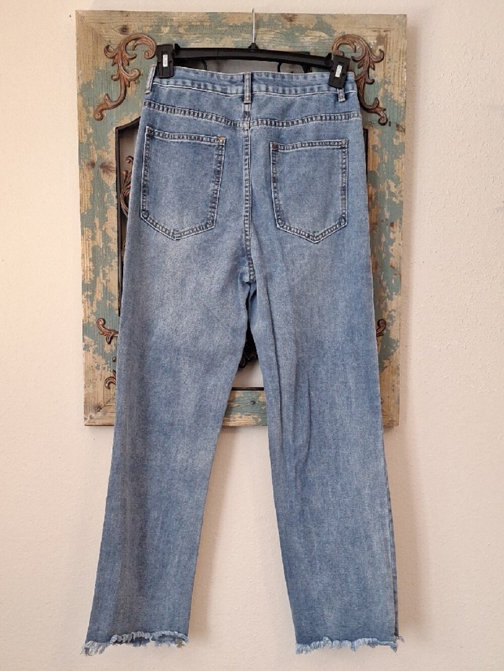 Blue Patchwork Boyfriend Jeans with Dark Denim Accents. Size XS - Picture 4 of 9